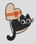Cute Black Cat with Heart Gift Box Machine Embroidery Design - Valentine Love Cat Pattern - 4x4 Hoop (100mm)