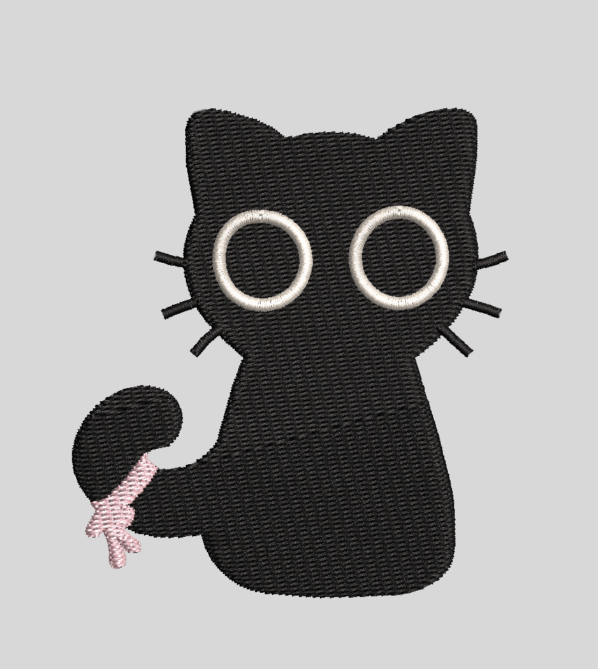 Cute Big-Eyed Kawaii Black Cat Machine Embroidery Design Pattern for 4x4 Hoop (100mm) - Instant Download File