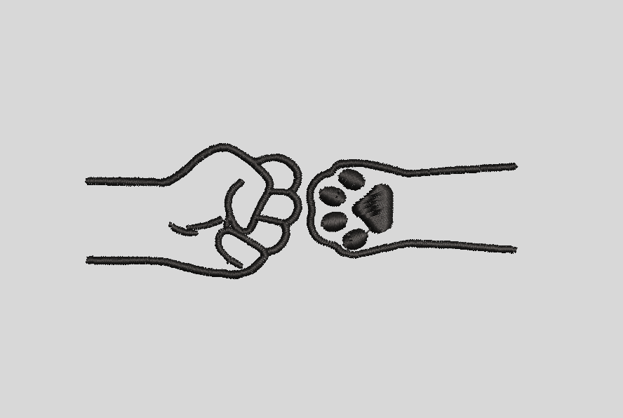 Human Fist Bump and Paw Machine Embroidery Design Pattern, 4x4 Hoop (100mm), Instant Download File